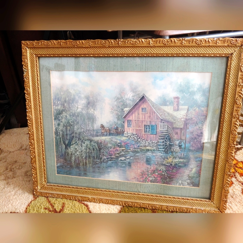 Carl Valente vintage print with antique frame